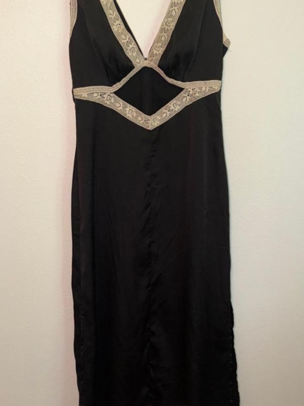 Urban Outfitters Black Maxi Dress with Cream Lace Trim